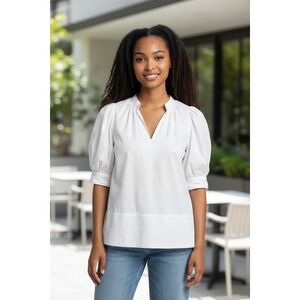 TUCKERNUCK‎ Ruthie Blouse White Short Sleeve Boxy Cotton Minimalist Size Large